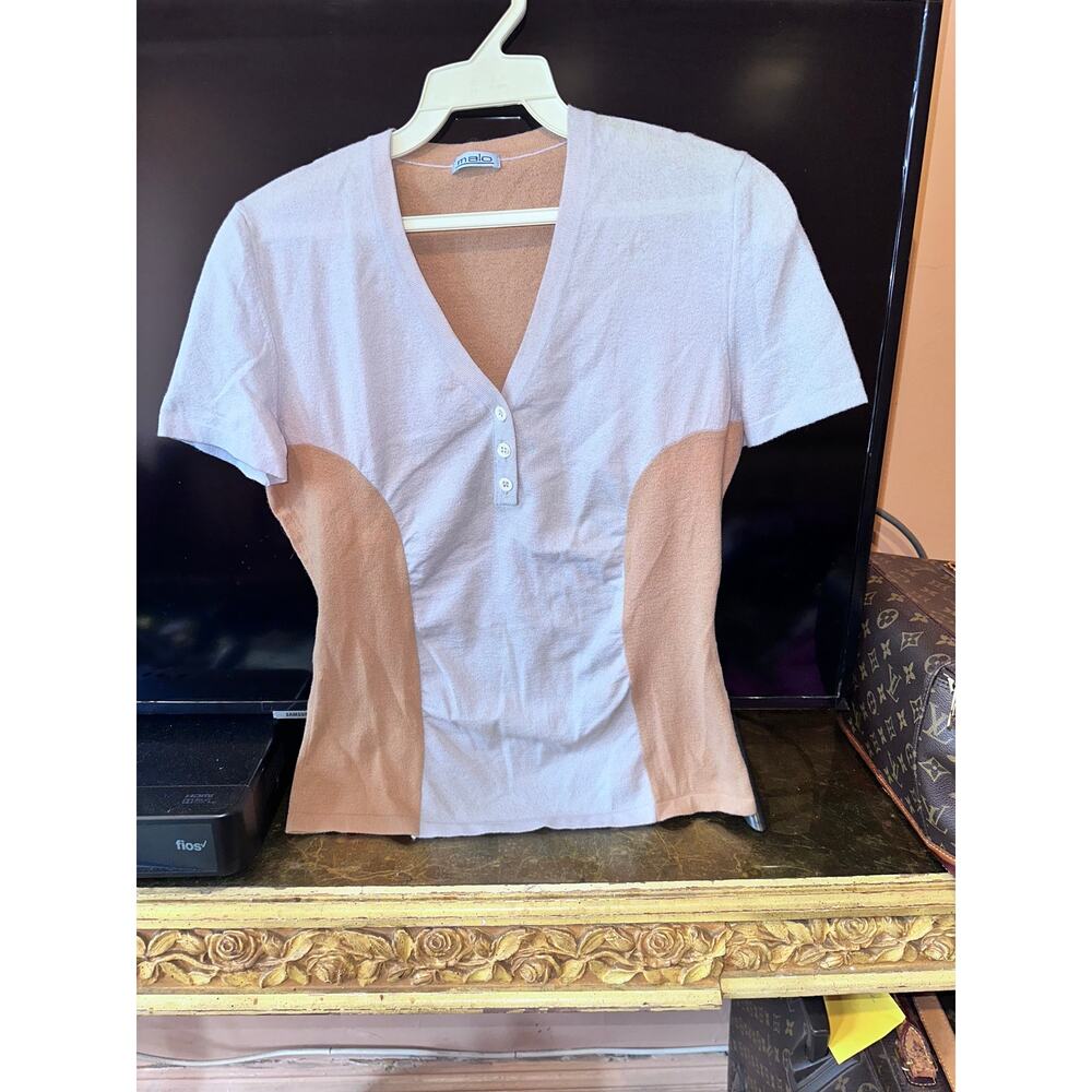 MALO BICOLOR SHORT SLEEVE COTTON BLEND KNIT TOP MADE IN ITALY 40